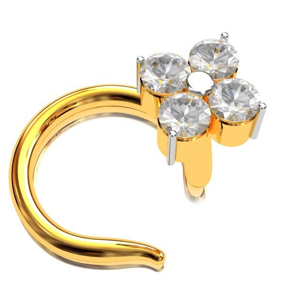 Four American Diamond Nose Pin Gold Four American Diamond Nose Pin Gold