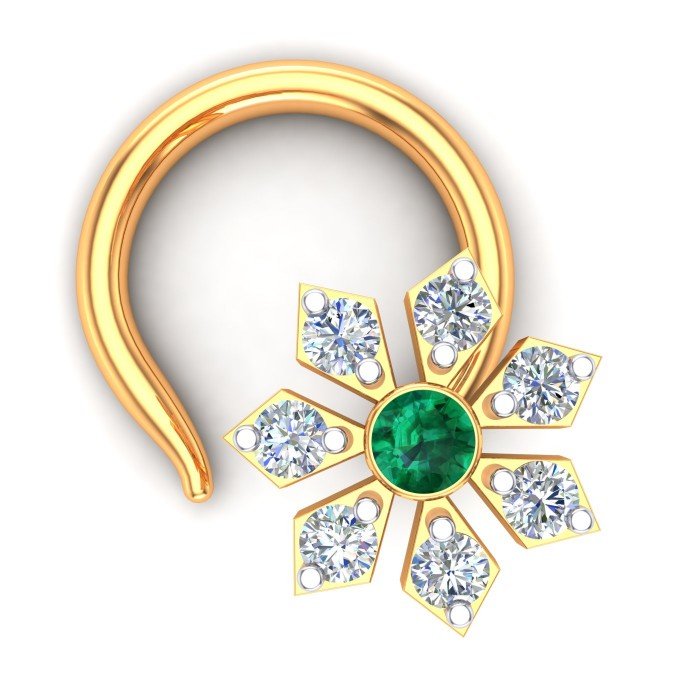Emerald American Diamond Nose Pin