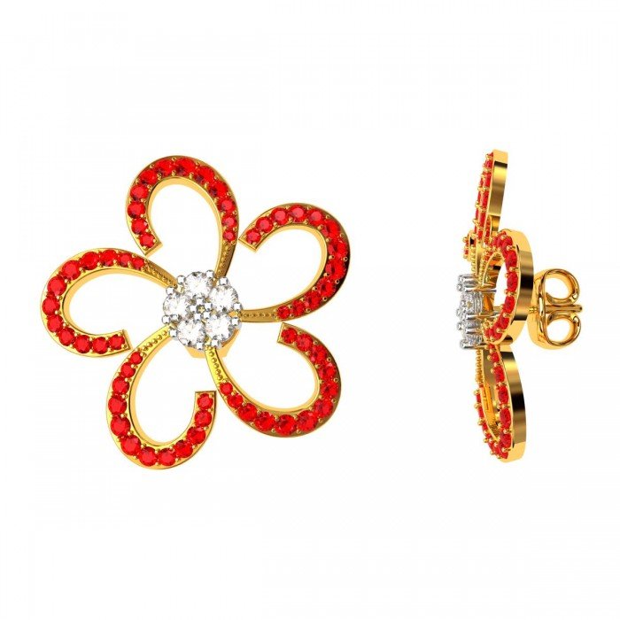 Ruby American Diamond Flower Earring