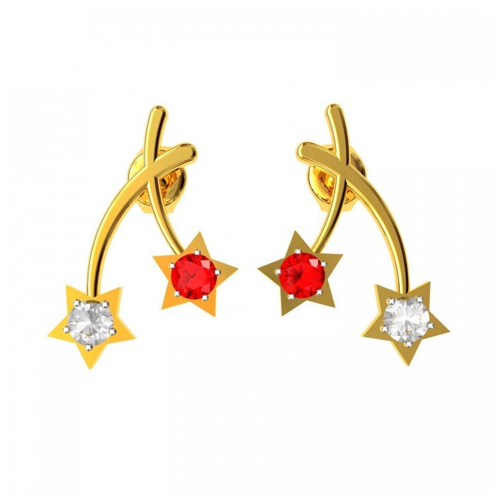 Stud American Diamond Ruby Earring