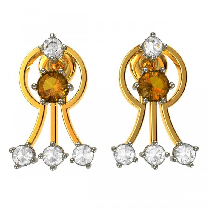 American Diamond Round Citrine Stud Earrings