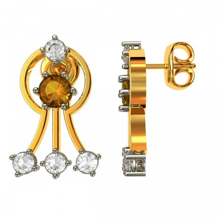 American Diamond Round Citrine Stud Earrings