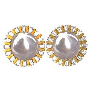 American Diamond Baguettes Pearl Stud Earrings