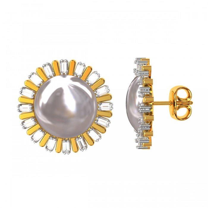 American Diamond Baguettes Pearl Stud Earrings