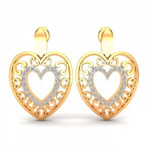 American Diamond Heart Earrings Yellow Gold