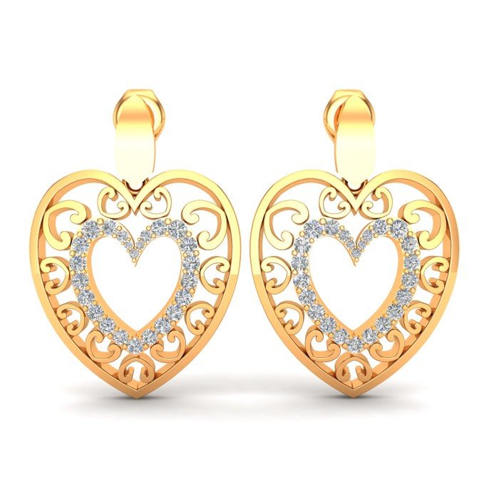 American Diamond Heart Earrings Yellow Gold