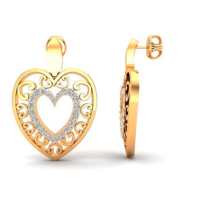 American Diamond Heart Earrings Yellow Gold
