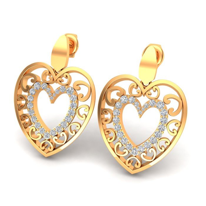 American Diamond Heart Earrings Yellow Gold