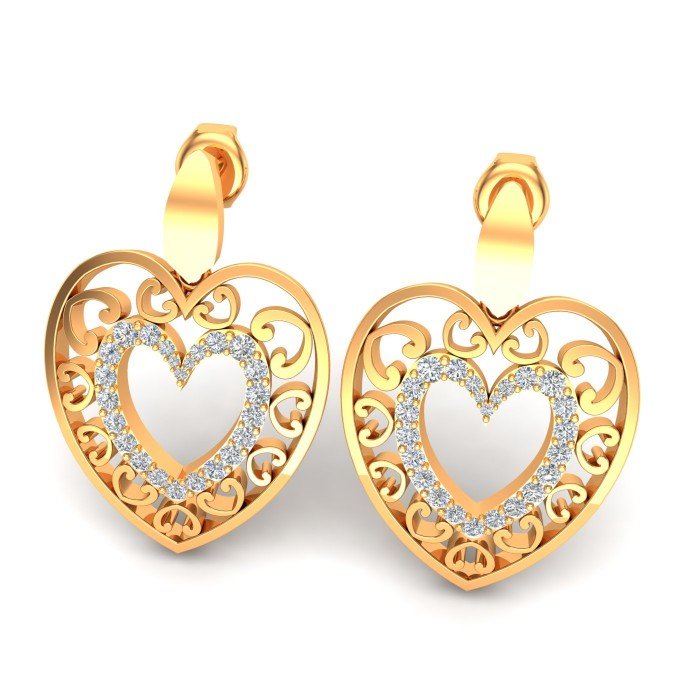 American Diamond Heart Earrings Yellow Gold