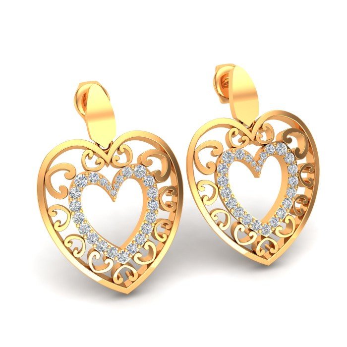 American Diamond Heart Earrings Yellow Gold