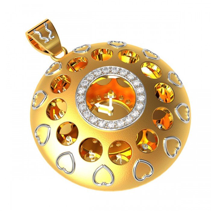 Gold American Diamond Round Watch Pendant