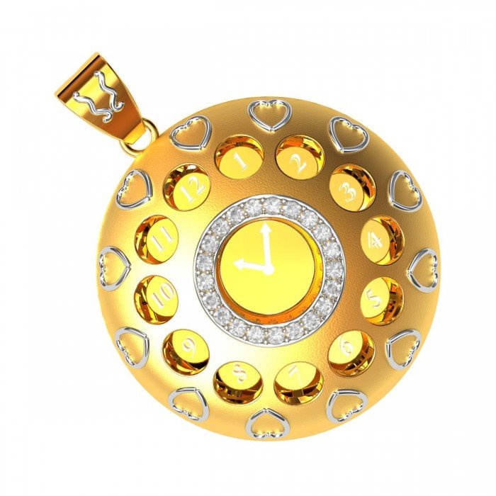 Gold American Diamond Round Watch Pendant