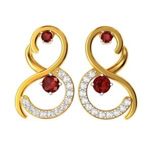 Garnet American Diamond Gold Earring