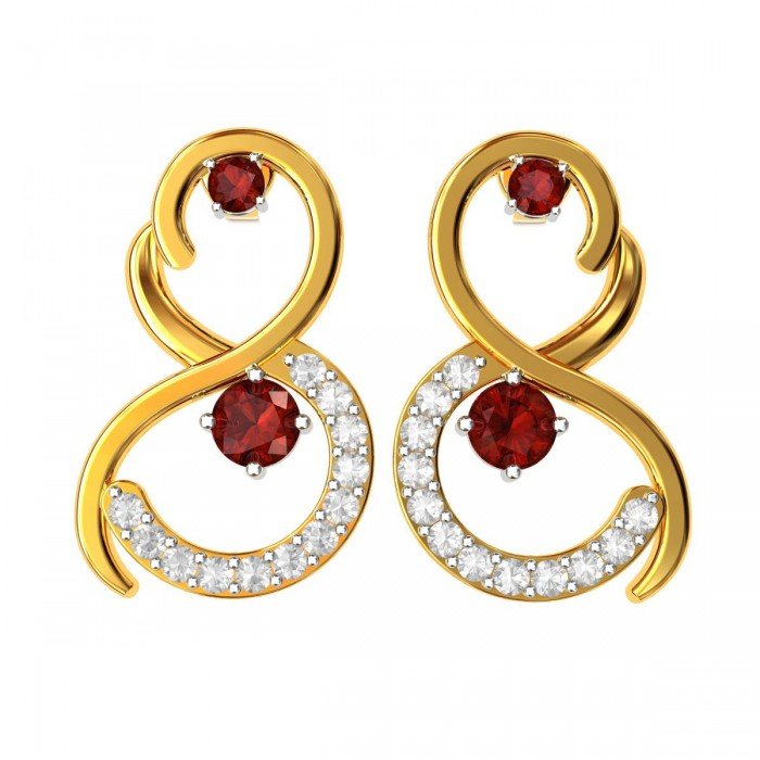 Garnet American Diamond Gold Earring