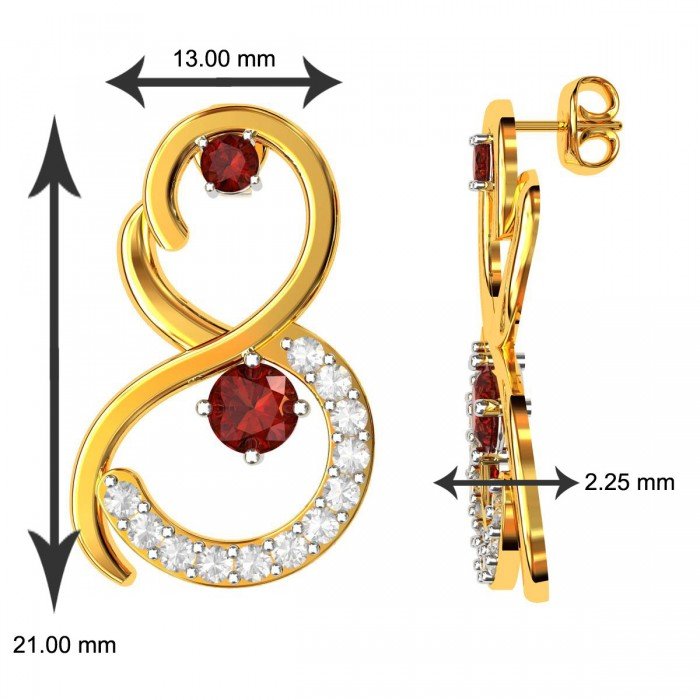 Garnet American Diamond Gold Earring