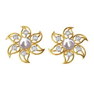 American Diamond Pearl Leaves Earring