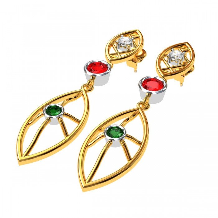 American Diamond Ruby Emerald Hanging Earring