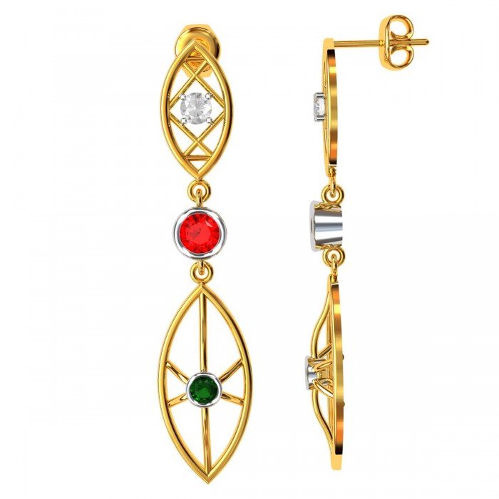 American Diamond Ruby Emerald Hanging Earring