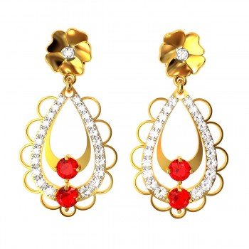 Ruby American Diamond Floral Earring