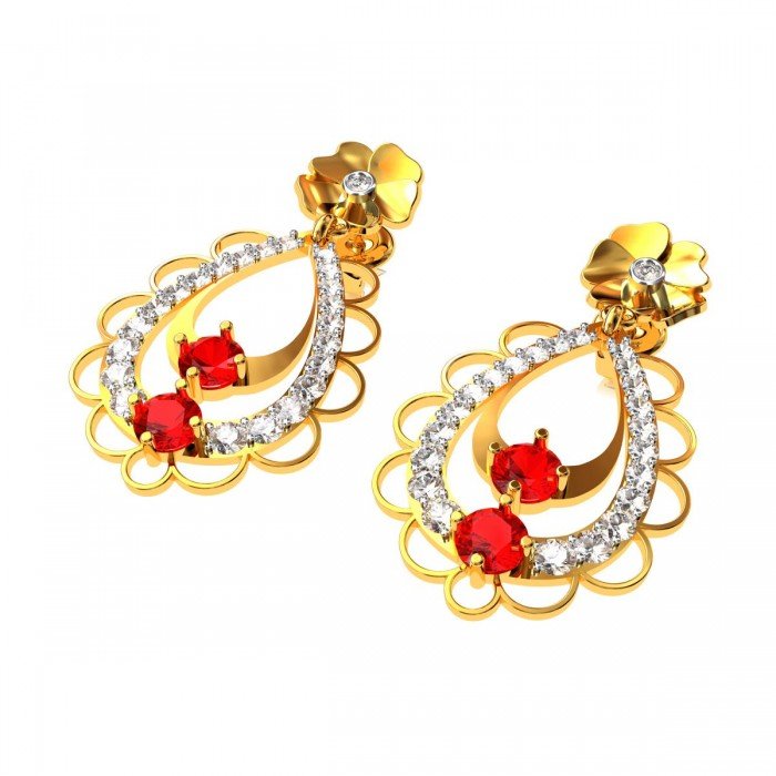 Ruby American Diamond Floral Earring