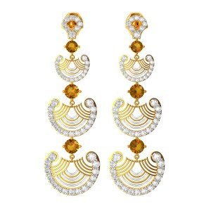 American Diamond Citrine Long Earring