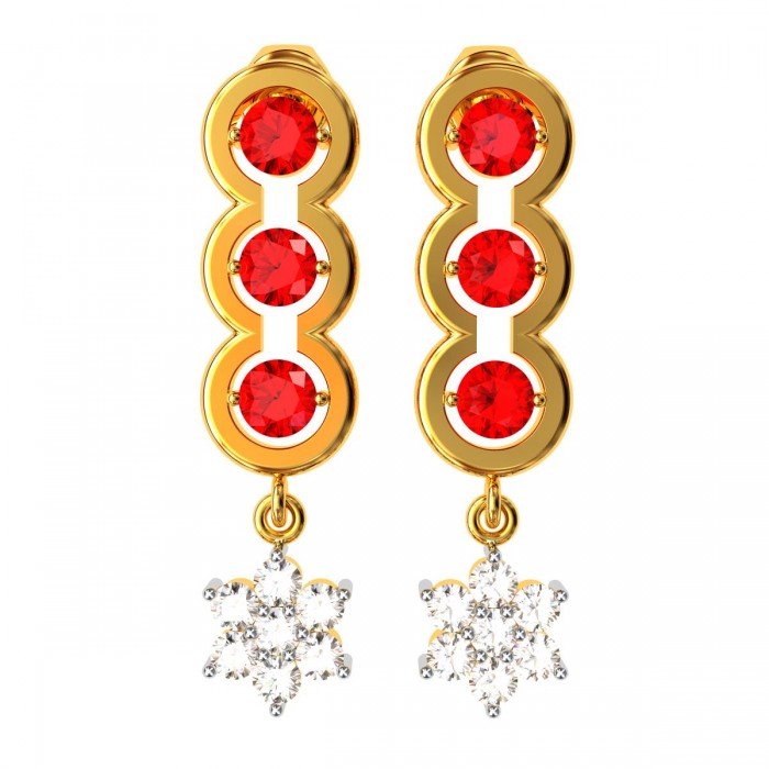 American Diamond Ruby Dangling Earring