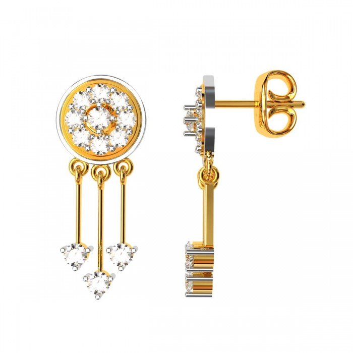 Gold American Diamond Round Earrings