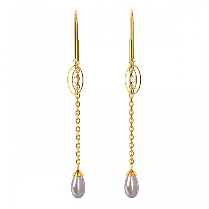 Long Drop Pear Hook Gold Earrings