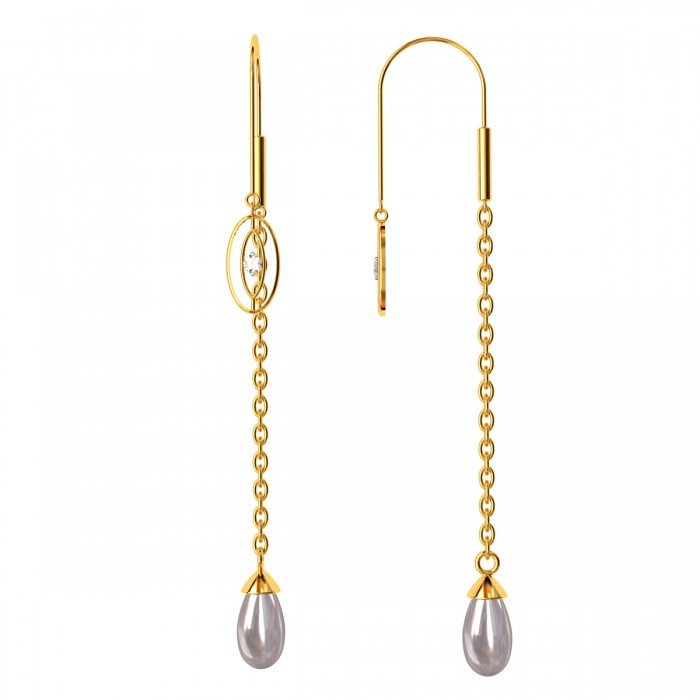 Long Drop Pear Hook Gold Earrings