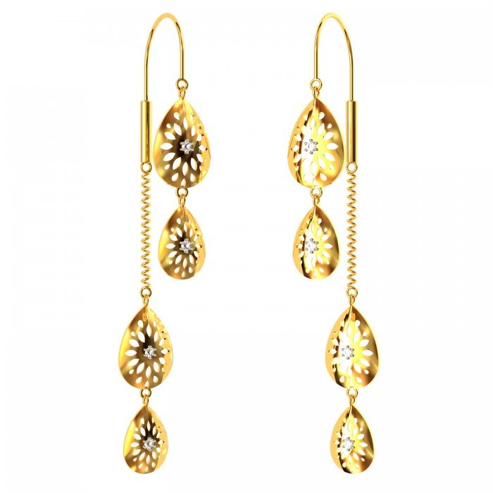 Double Petal Spiral Chain American Diamond Gold Earring