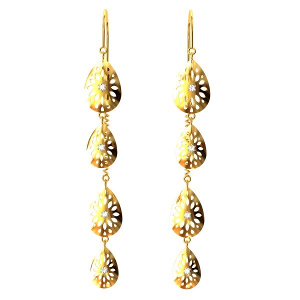 Double Petal Spiral Chain American Diamond Gold Earring Double Petal Spiral Chain American Diamond Gold Earring