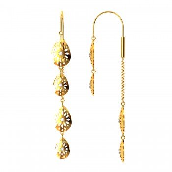 Double Petal Spiral Chain American Diamond Gold Earring