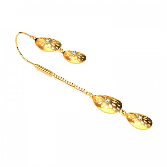 Double Petal Spiral Chain American Diamond Gold Earring