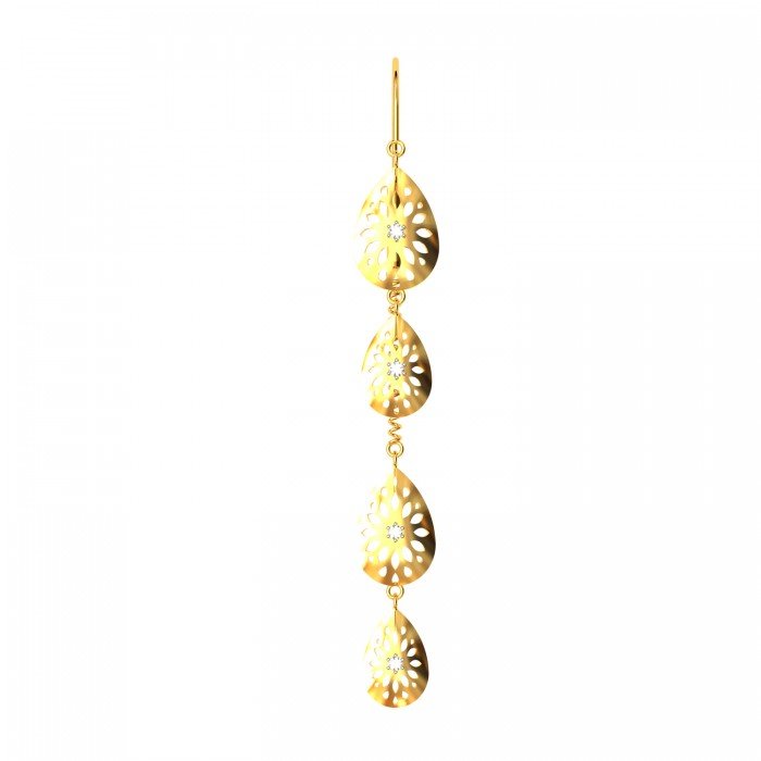 Double Petal Spiral Chain American Diamond Gold Earring