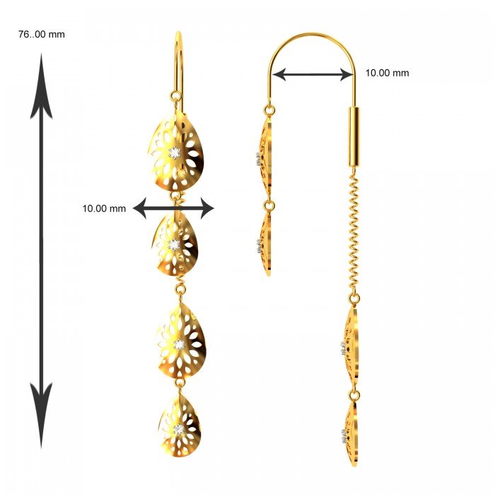 Double Petal Spiral Chain American Diamond Gold Earring