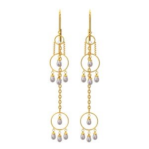 Spiral Long Drop Pearl Gold Hook Earring