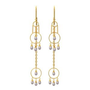 Spiral Long Drop Pearl Gold Hook Earring