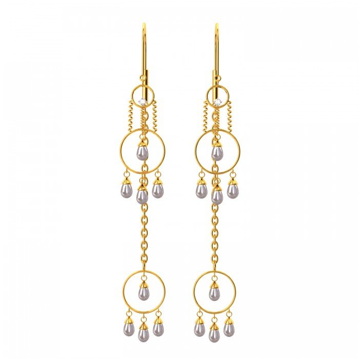 Spiral Long Drop Pearl Gold Hook Earring