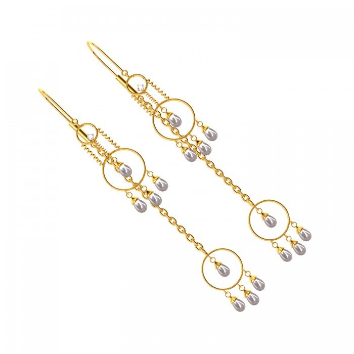 Spiral Long Drop Pearl Gold Hook Earring