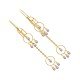 Spiral Long Drop Pearl Gold Hook Earring