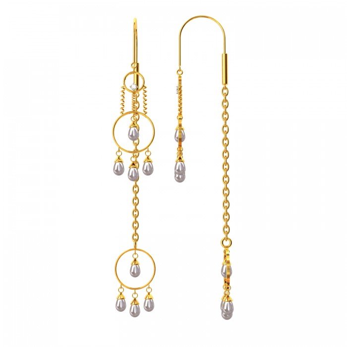 Spiral Long Drop Pearl Gold Hook Earring