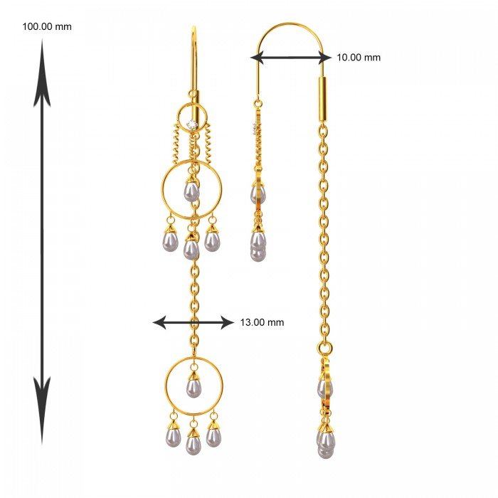 Spiral Long Drop Pearl Gold Hook Earring