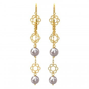 Floral Pearl Hook Gold Earring