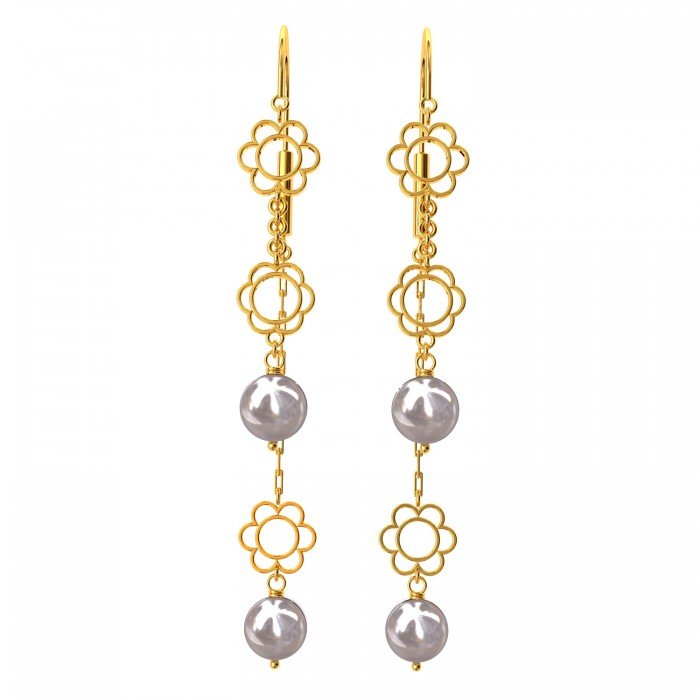 Floral Pearl Hook Gold Earring