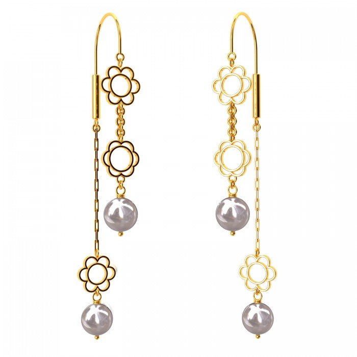 Floral Pearl Hook Gold Earring