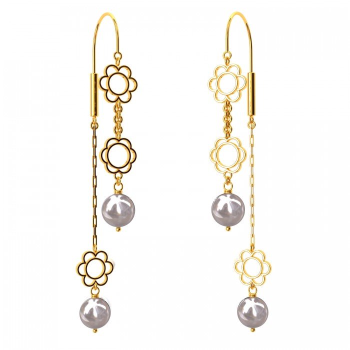 Floral Pearl Hook Gold Earring