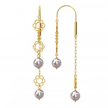 Floral Pearl Hook Gold Earring