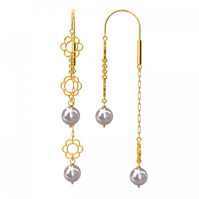 Floral Pearl Hook Gold Earring