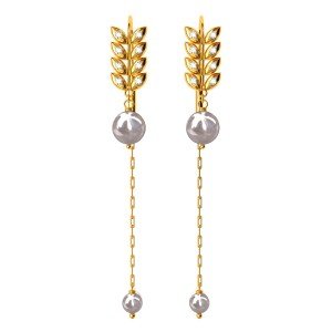 Leaf Shaped American Diamond Pearl Earring