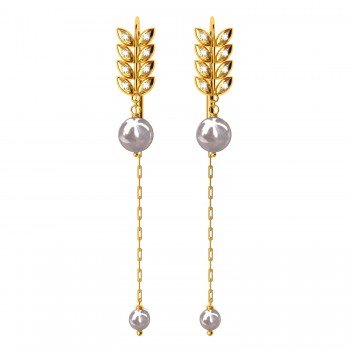 Leaf Shaped American Diamond Pearl Earring